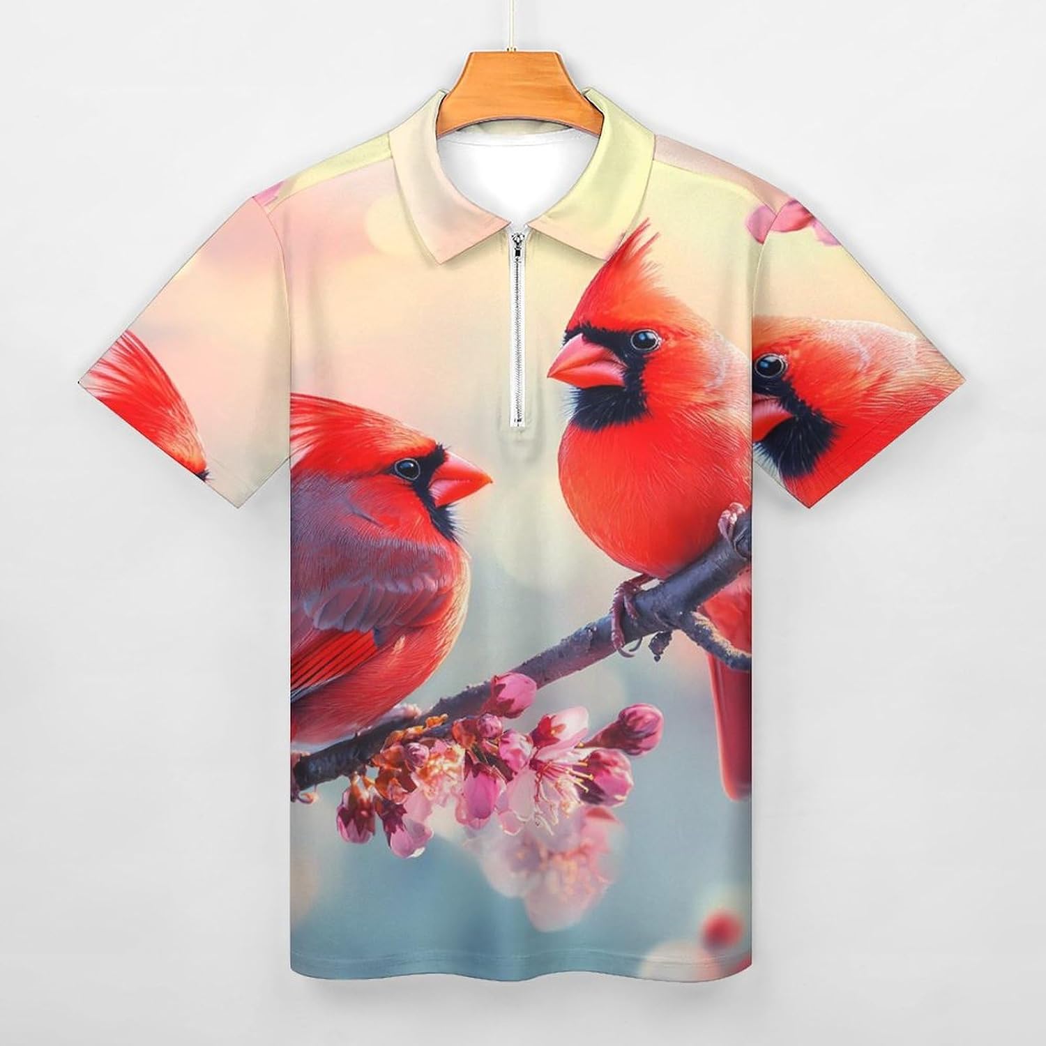 Cardinal Bird Flowers Polo Shirts for Men Dress Shirts Short Sleeve Golf Shirt Casual T-Shirts Top
