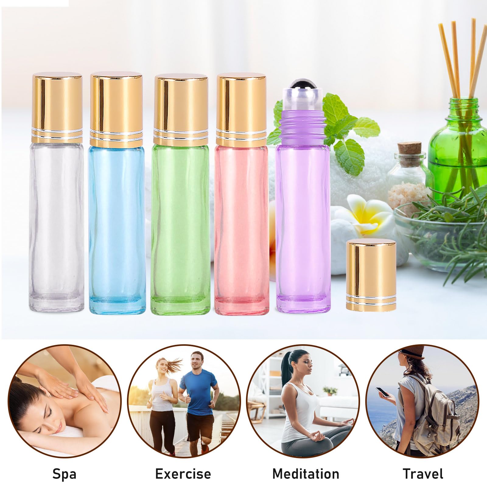 50 Flacons Roll-On 10 Ml En Verre Ambré – Bille Inox – Pour Huiles Essentielles, Massage, Voyage
