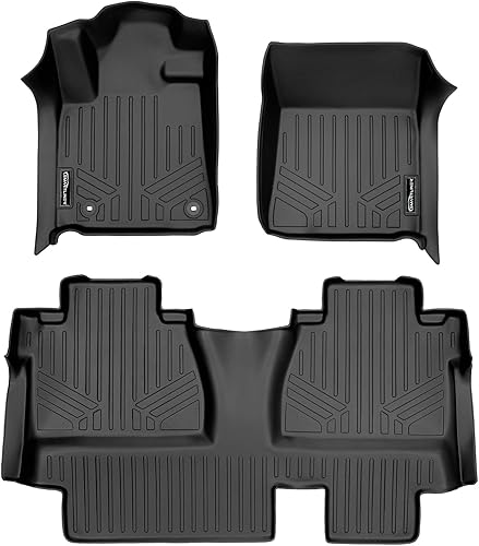 SMARTLINER Juego de alfombrillas personalizadas de 2 filas de alfombrillas negras para Toyota Tundra 2014-2021 doble cabina (con cobertura debajo