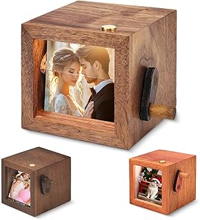 Boîte à photos à rabat personnalisée — Cadre photo à manivelle avec éclairage LED, album photo animé et boîte à souvenirs | Cadeaux uniques pour Noël et les anniversaires, pour les couples et la famil