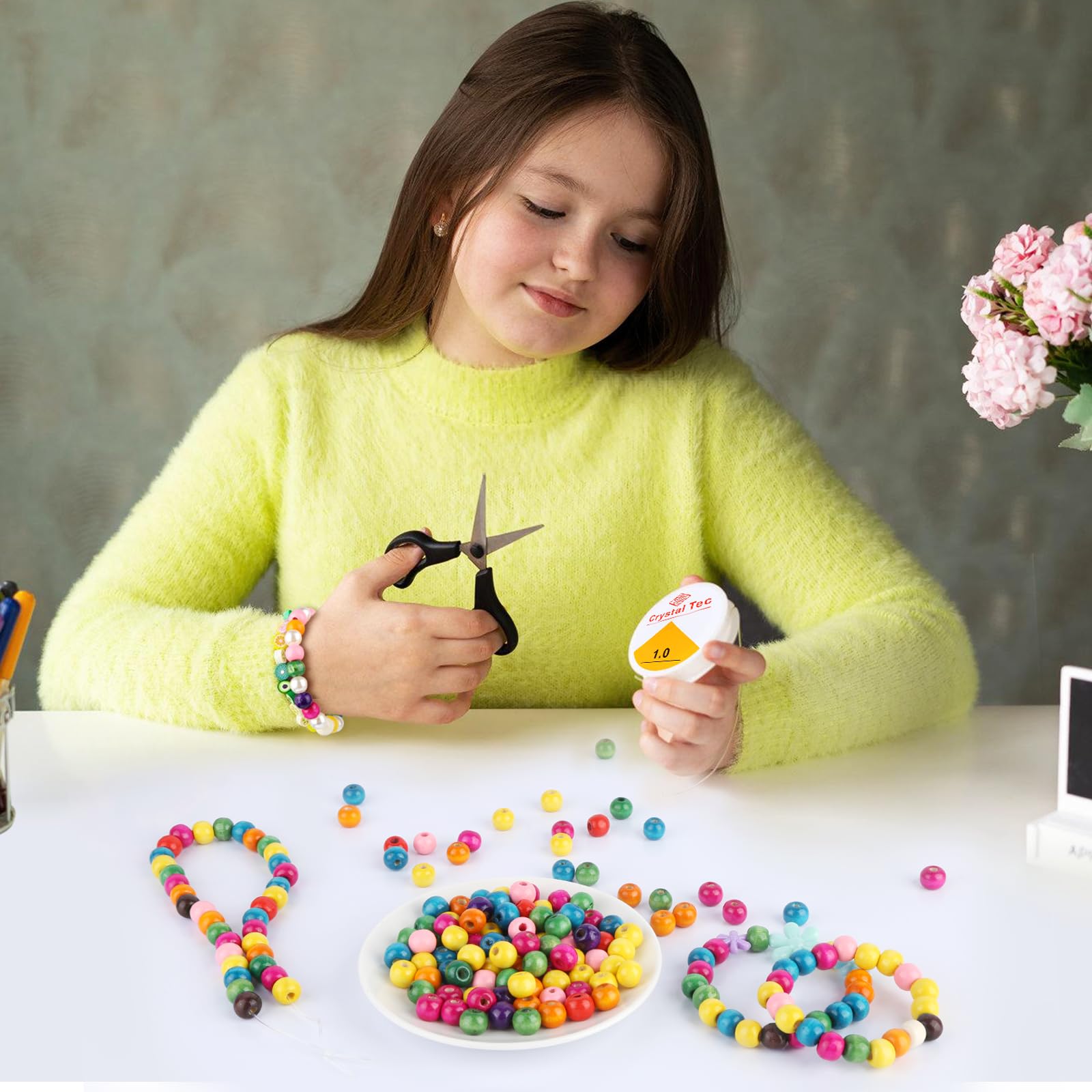 Perles Rondes Multicolores En Bois, 10mm, Fil De Couleur Or, Perles D'espacement Pour La Fabrication De Bijoux, Artisanat, Fournitures De Bricolage, Bracelet Et Collier