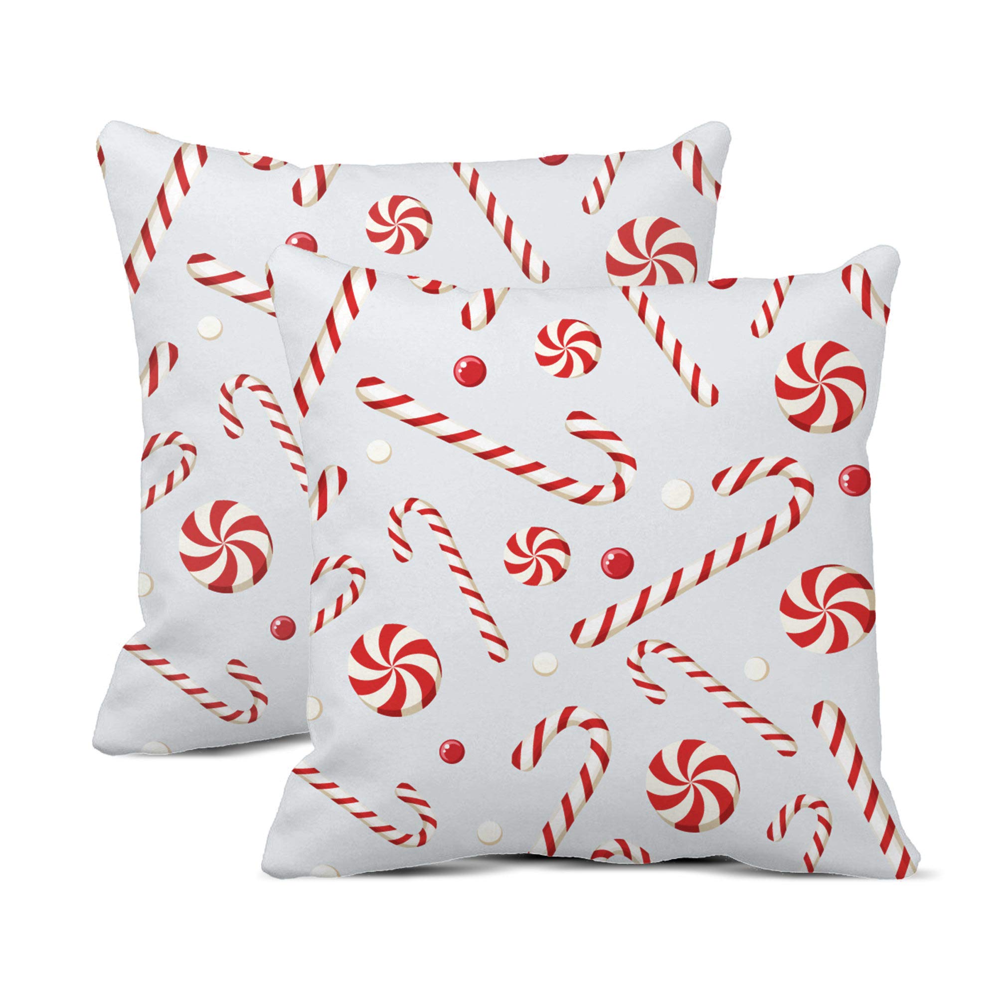 2-Pack Christmas Candy Cane Pillow Covers 18x18 Inch - Red & Cream Stripes, Hidden Zipper, 100% Polyester