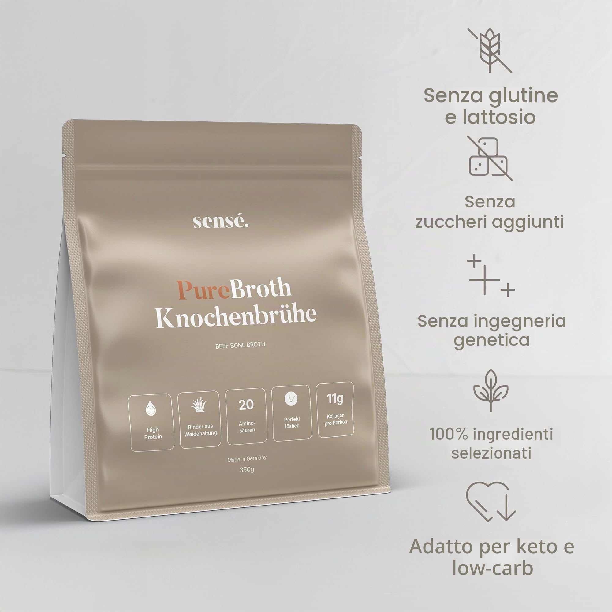 Brodo osseo in polvere di salice, dalla Germania, bioattivo, 350 g, collagene tipo 1,2 e 3 | Supporta articolazioni, intestini e pelle | alto contenuto proteico | Leaky Gut, Keto, Paleo | senza sale |