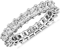 PAVOI 14K Gold Plated Stackable Eternity Rings with 3mm Princess Cut Cubic Zirconia for Women - Hypoallergenic