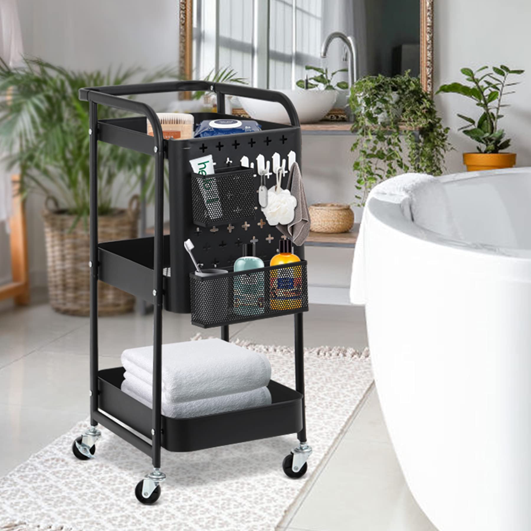 Buy 3 Tier Rolling Utility Cart, Storage Shelves with Lockable Wheels