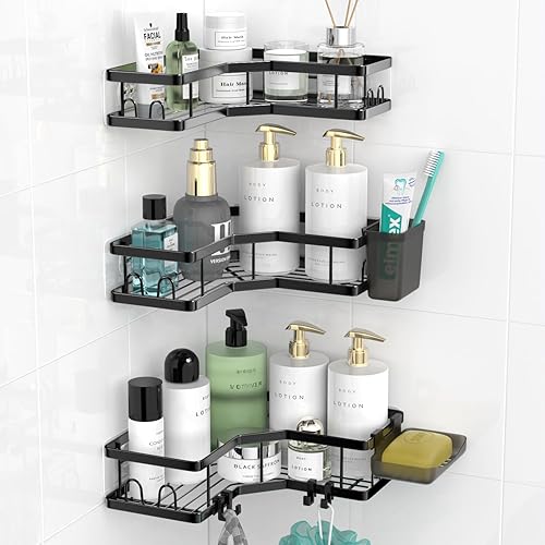 Corner Shower Caddy Bathroom Organizer Adhesive Shower Rack Bathtub Shelves - 3Pack No Drilling Shower Shelf - Rustproof Bath Tub Organizer