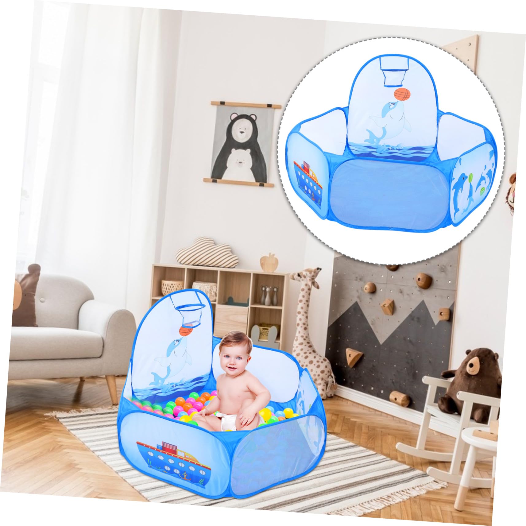 Piscina Palline per Bambini Delfino Pieghevole in Poliestere Blu