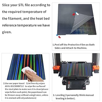 Imdinnogo 3D Printer Platform H1H Build Plate For Original PrusaMK3 MK3S MK4: 253.8x241mm Double-Sided Smooth Multi Colored Flexible Removable Steel Plate MK52 Sheet BCZAMD