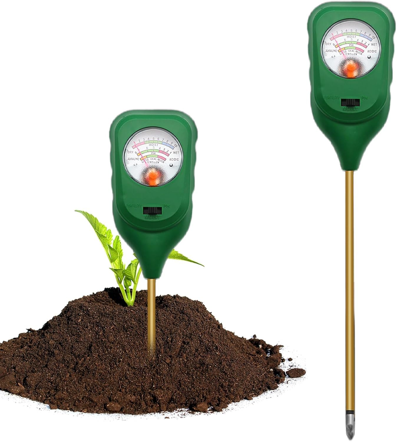 Bodenmessgerät 3-in-1，Bodentester für pH, Feuchtigkeit und Fruchtbarkei, Boden Feuchtigkeitsmesser für Gartenarbeit,Rasen,Landwirtschaft und Außen Pflanzen,Kein Batterien erforderlich