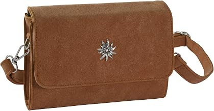 dressforfun Women's Dirndl Bag, Medium Handbag, Traditional Fashion, Costume Bag, Suede Look, Edelweiss, Women's Bag, Shoulder Bag, Oktoberfest Accessories, Women's Shoulder Bags - Brown