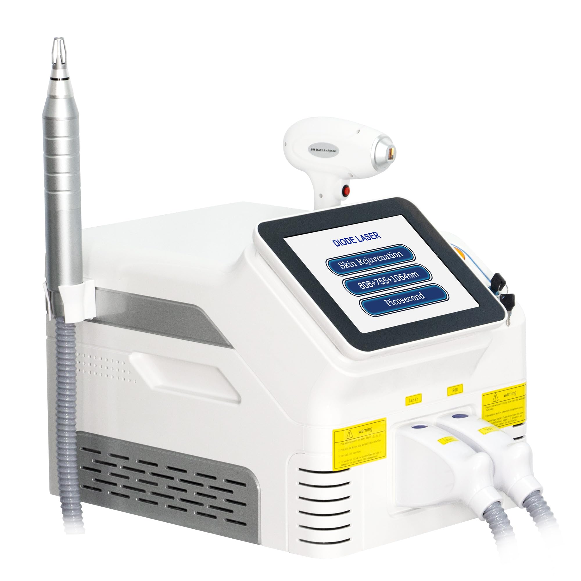 Macchina Laser a Diodi e Picosecondo 2 in 1, 808+755+1064nm, Rimozione Peli, Macchie, Tatuaggi e Ringiovanimento della Pelle