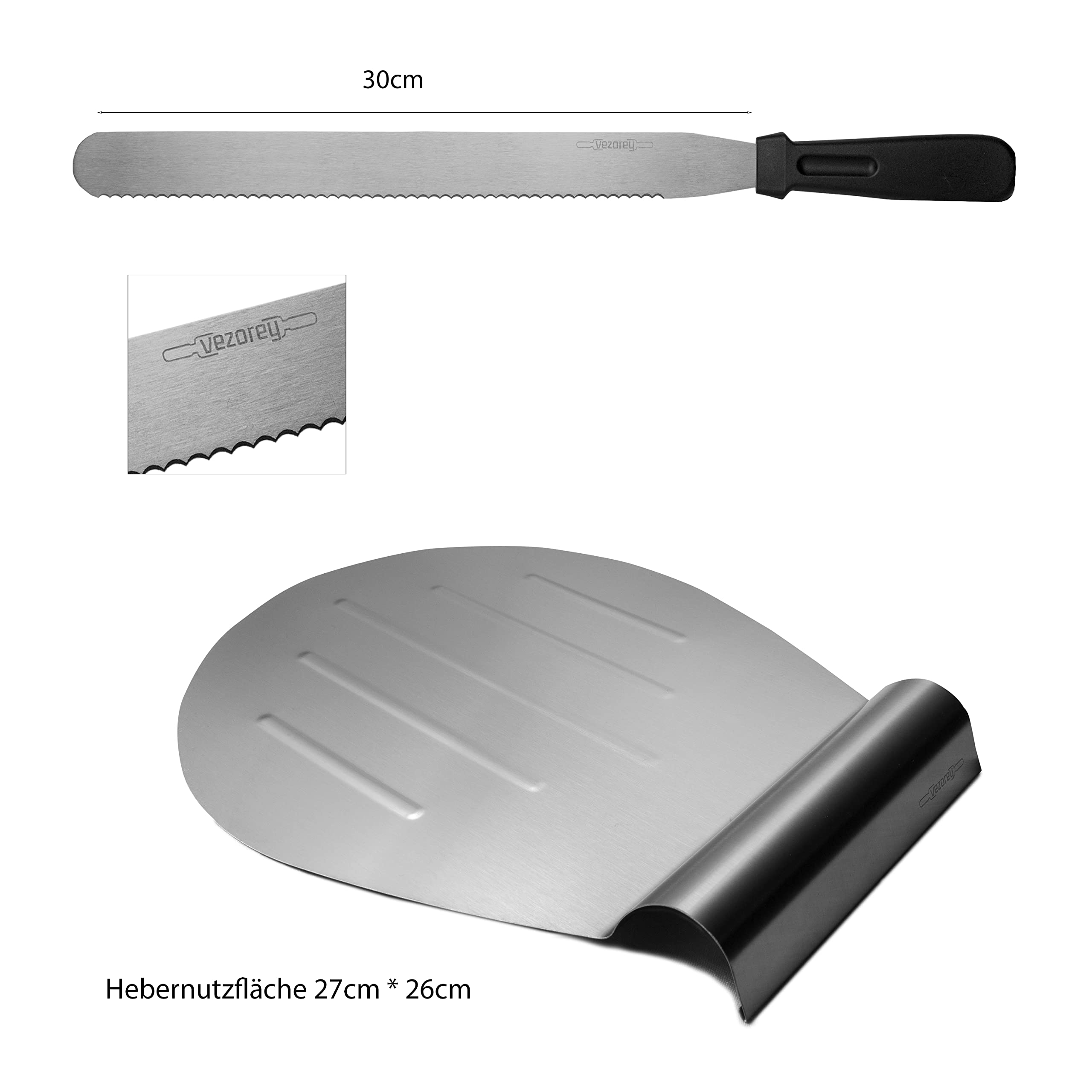 4-teiliges Set Tortenschneider & Tortenbodenschneideset inkl. Tortenheber & Tortenmesser (30cm) - Tortenboden & Tortenteiler Schneidehilfe (16-30cm) - Kuchen- & Torten-Bodenschneider