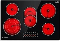 AMZCHEF Beépíthető Üvegkerámia Főzőlap 77 cm - 5 Zónás, Ovális és Tripla Főzőfelülettel, 9 Teljesítményszinttel, Időzítővel, Biztonsági Zárral 1