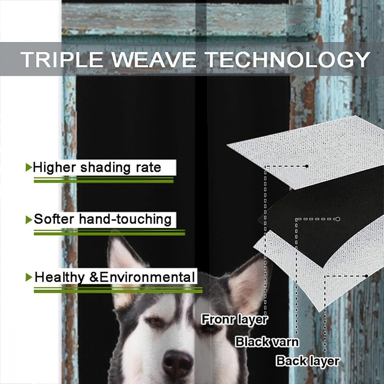 Funny Dog Curtain Cute Animal Rustic Farmhouse Wooden Country Pet Lover Husky Printed Rod Pocket Blackout Window Treatments for Bedroom Living Room 42" W X 45" L