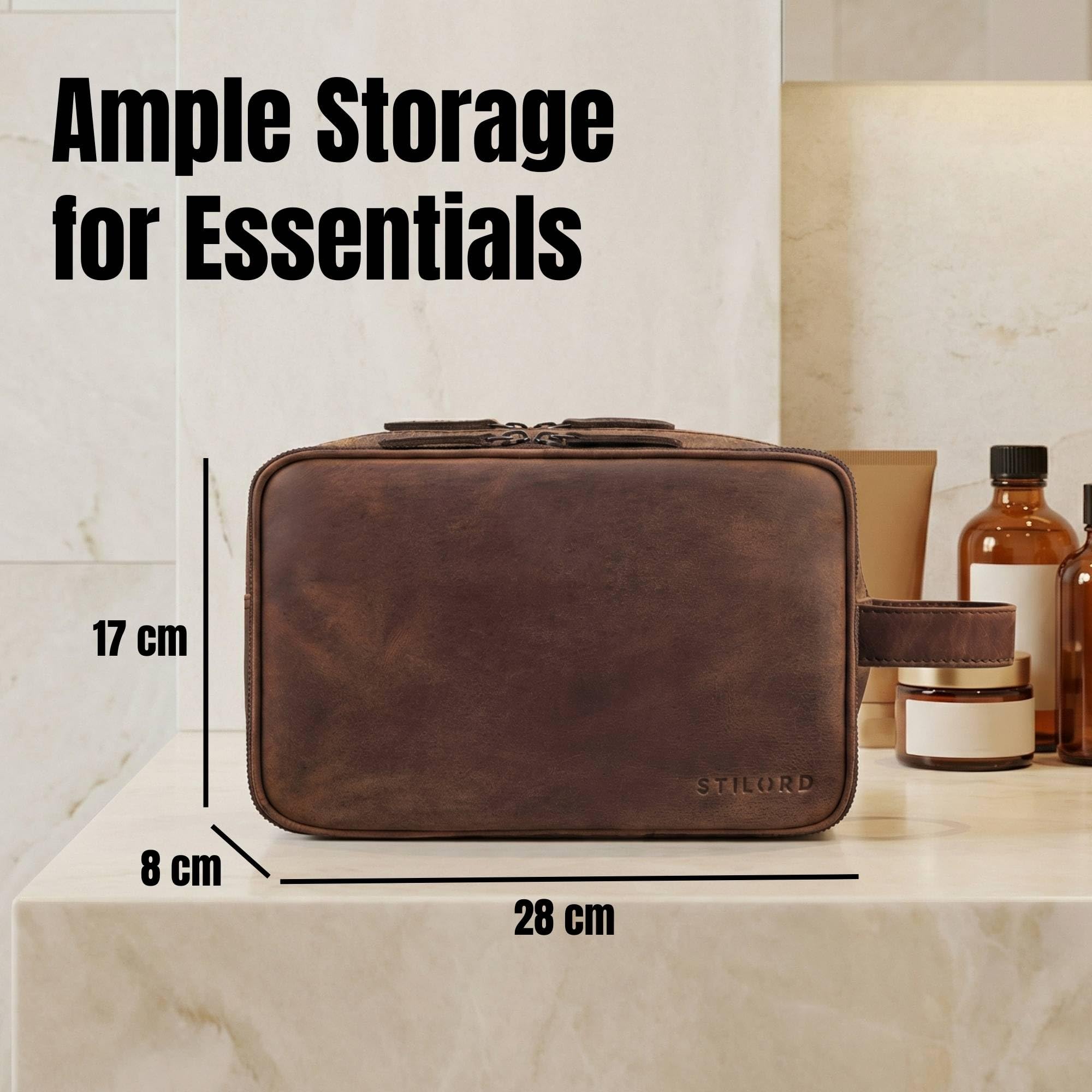 STILORD 'Catania' großer Reise-Kulturbeutel Leder Herren Damen Kulturtasche Schicke Kosmetiktasche Beautycase Badtasche Toiletry Bag Leather Wash Bag Echtleder Waschtasche, Farbe:Zamora - braun