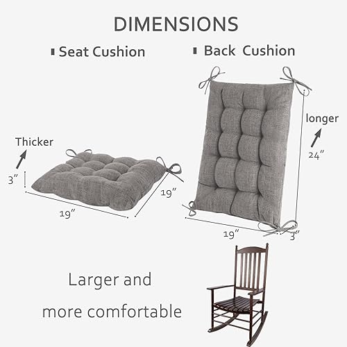 Miniatura 8 de ELFJOY Cojines de tela de lijado de color sólido para silla mecedora, juego de almohadillas para silla mecedora (V-GraceRed)