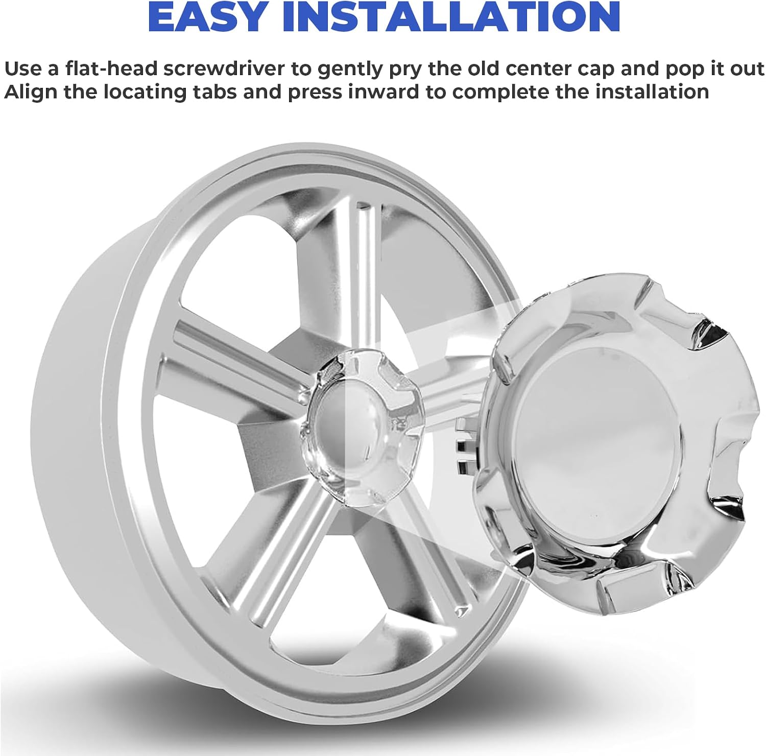 Wheel Center Cap Compatible with Chevy Silverado Avalanche Tahoe Suburban, 6 Lug Wheel Cap Cover for 20" 5-Spoke Rims 7-1/8'' Polished Hubcap Cover Replace 9595152 9596007 (1Pcs)