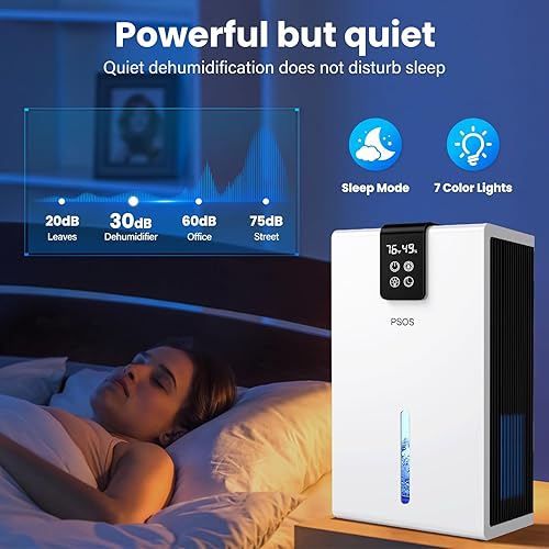 Miniatura 5 de Deshumidificador, deshumidificador de 98 onzas para el hogar, deshumidificador silencioso de 1000 pies cuadrados para baño, dormitorio, sótano con
