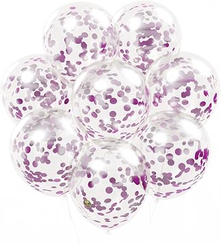 AFTERLOON Biodegradable Balloons 24 pcs Clear 12" with Shiny Purple Circle Confetti, Natural Rubber Latex Plastic-Free AlternativeDurable Thickened Extra Strong Helium Float, Garland Wedding Decor
