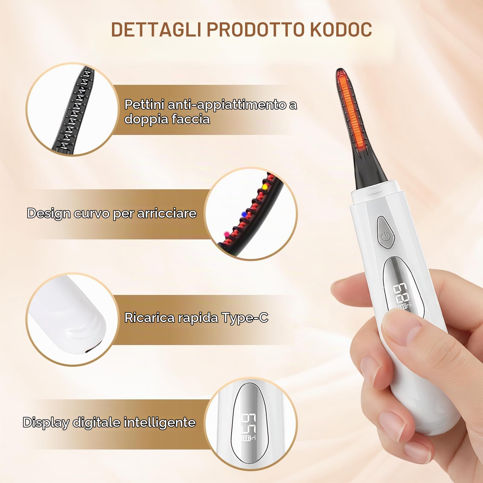 Piegaciglia Riscaldato, Portatile Piegaciglia Elettrico USB Ricaricabile Piegaciglia, Piegaciglia Riscaldato con 4 Riscaldamento Modalità, Riscaldamento Rapido, per Tutte le Ciglia (Nero)