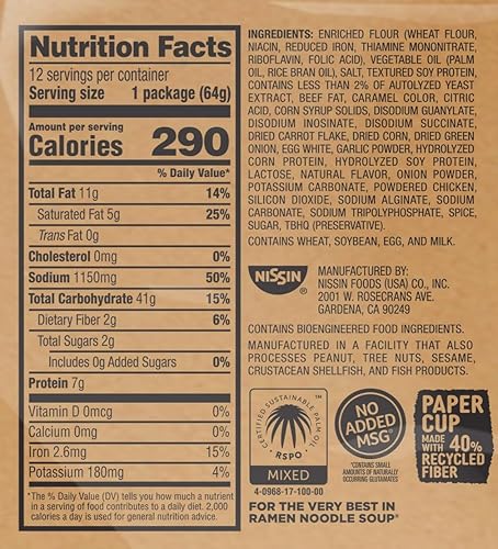 Miniatura 2 de Nissin Cup Noodles Soup, Beef Flavor, Microwaveable Paper Cups, Instant Ramen, 2.25 Ounce (Pack of 12)