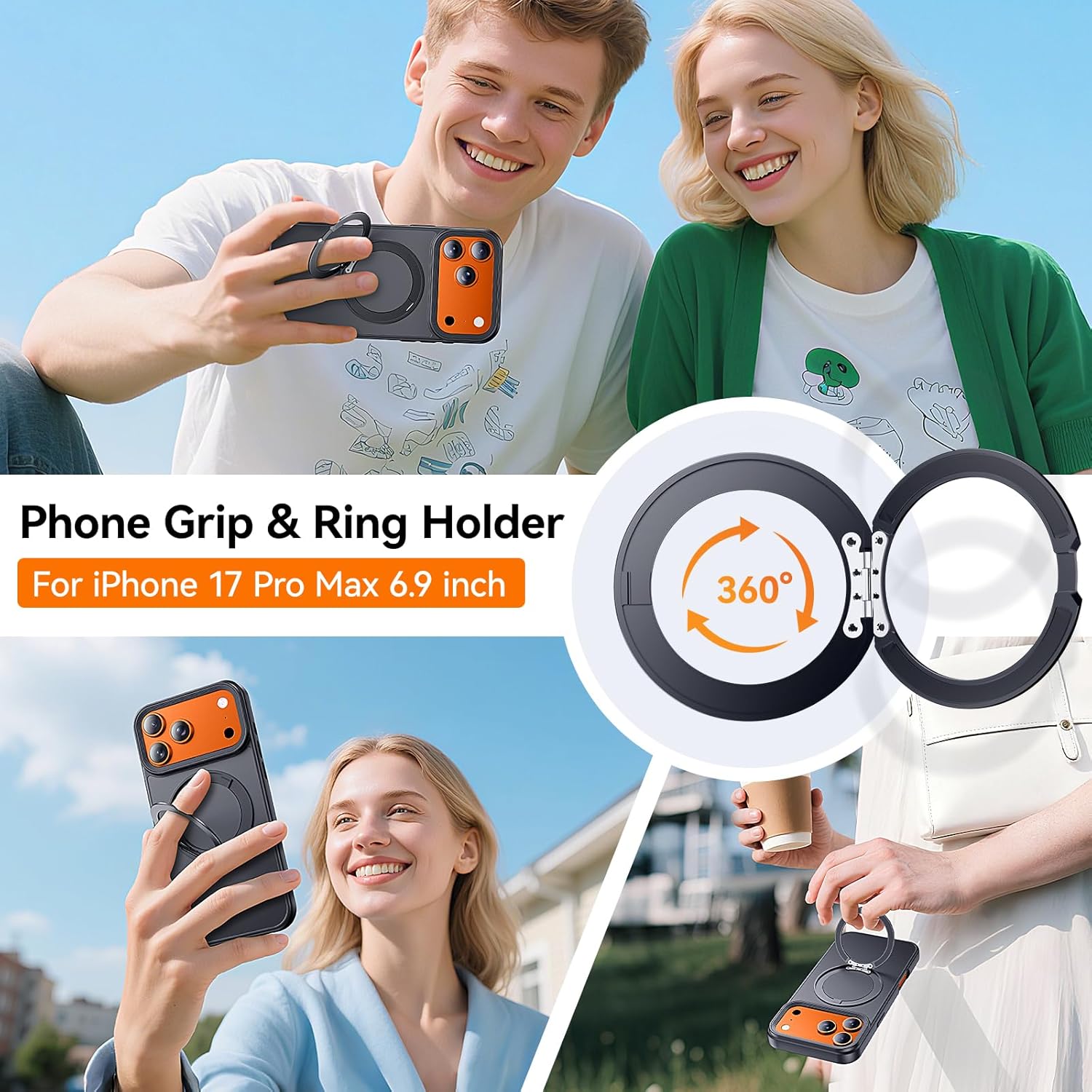 for iphone 17 pro max case with stand,fits magsafe,military drop protection,build in kickstand,iphone 17 pro max phone case 6.9" matte black iphone 17 pro max(6.9'') black kickstand