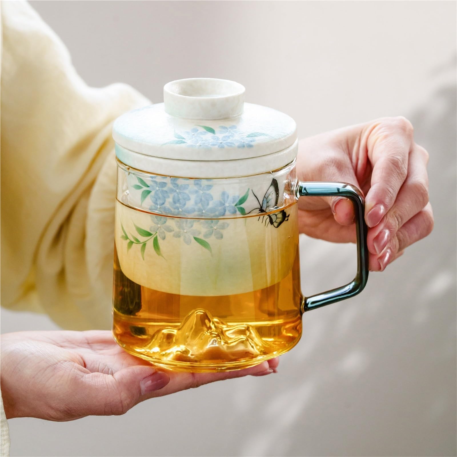 Taza de té con filtro infusor y tapa, taza de alto borosilicato con mango ergonómico, caja de regalo, tetera de hojas sueltas