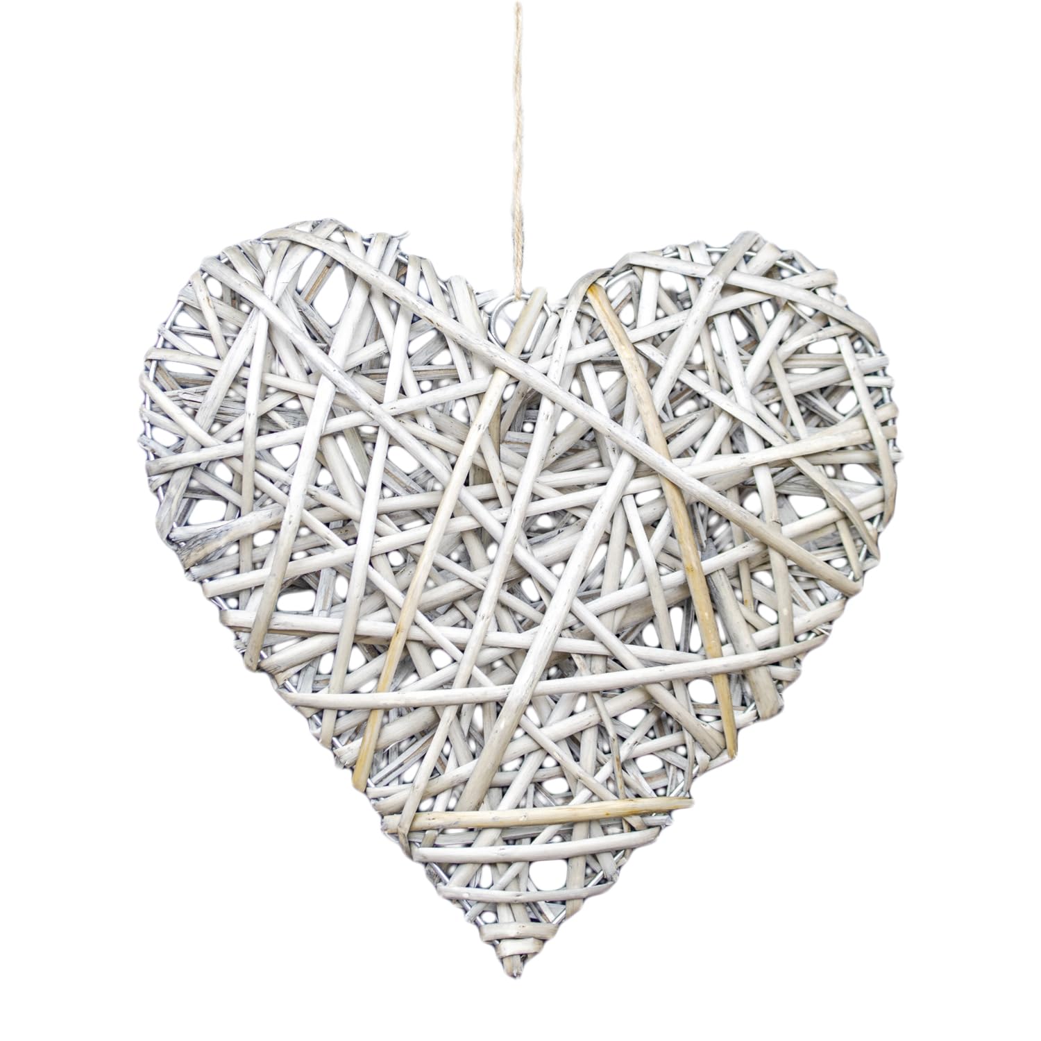 Darthome Antique Grey Large Wicker Heart Wreath, Antique Wash Grey Willow, Rustic Wall Door Decor, 30Cm X 30Cm X 6Cm, Jute Rope Hanging