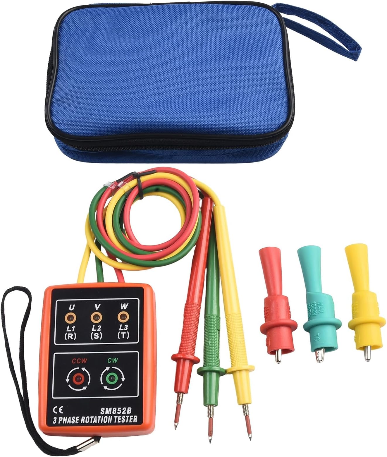 SM852B 3 Phase Sequence Rotation Tester with LED Indicator & Buzzer, Open Phase Detector, 60V-600V AC, Portable Phase Rotation Meter