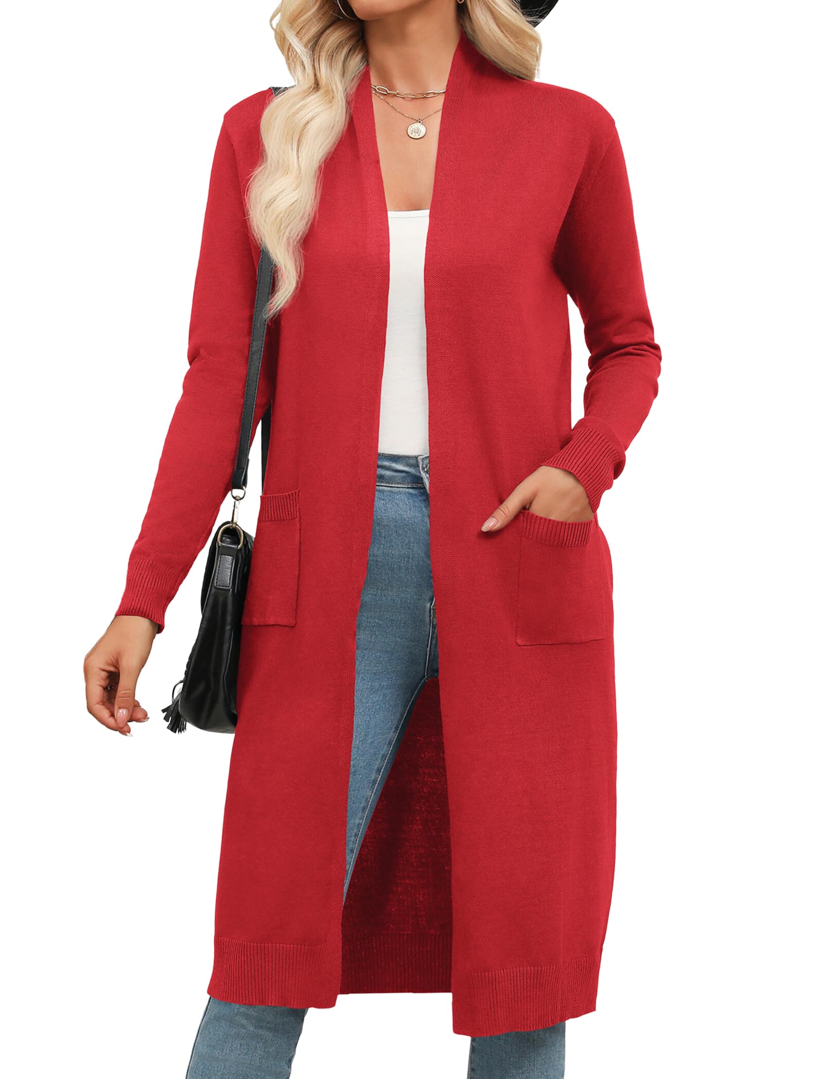 Zeagoo Women's Long Cardigan Sweaters Lightweight Sweater Long Sleeve Open Front Casual Knit Duster Cardigans with Pocket