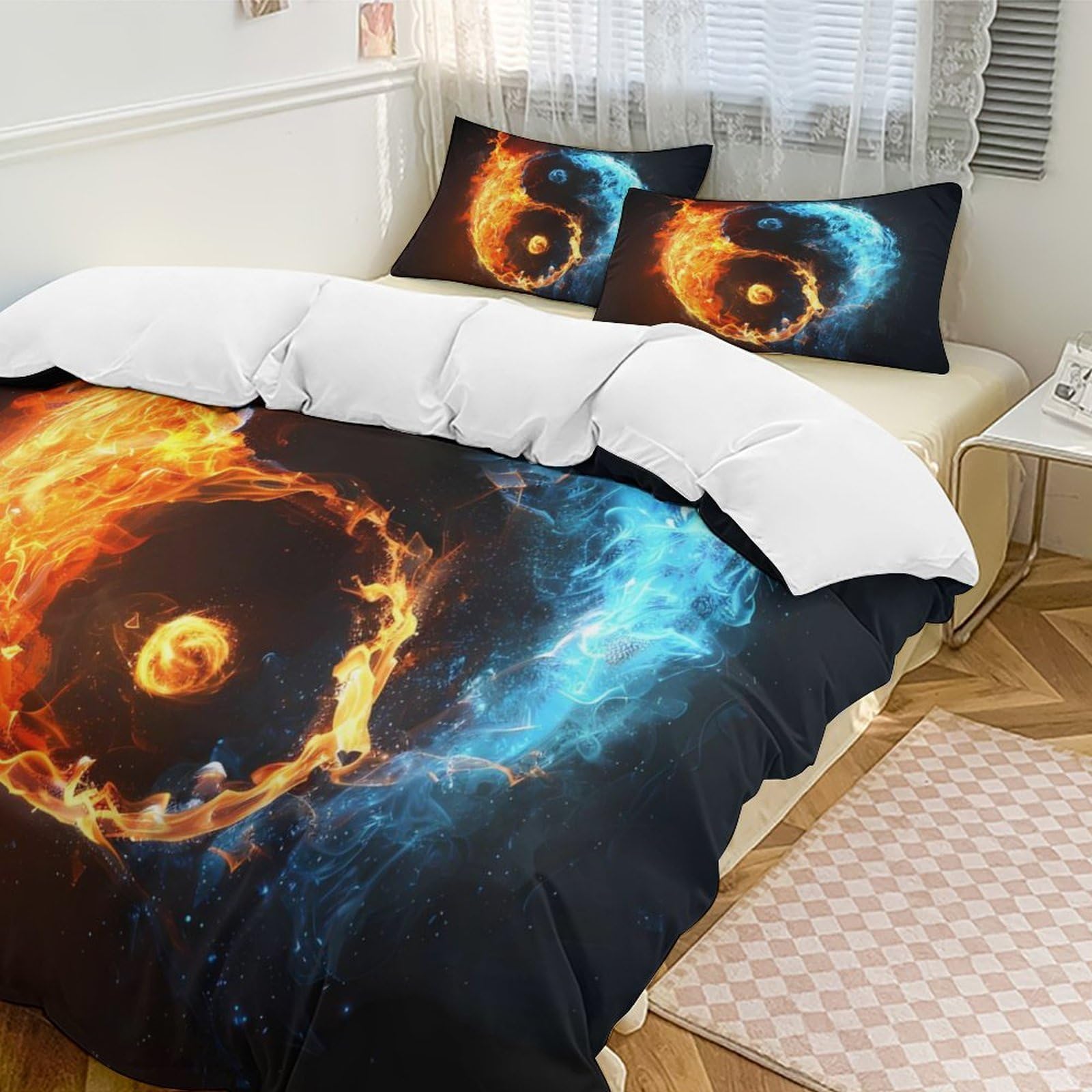 Okjnfsaqwex Style Fire And Water Ying-And-Yang Duvet Cover Sets 1 With 2 Pillow Shams 3 Pieces Comforter Bedding Set