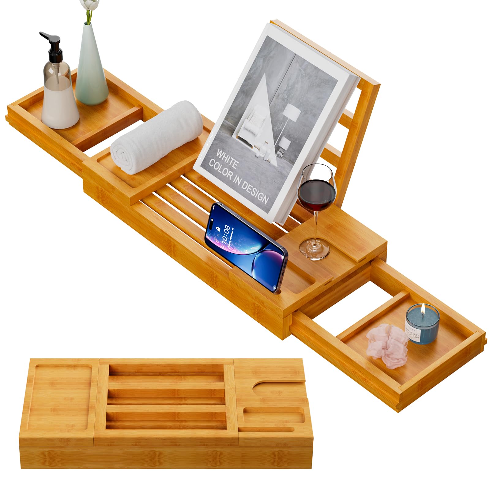 Premium Badewannenablage, Erweiterbares Badtablett, Faltbare Premium-Badewannenablage, Neues Zuhause, Jubiläums- und Hochzeitsgeschenke für Paare, Brautdusche-Geschenk für Frauen, Passend für