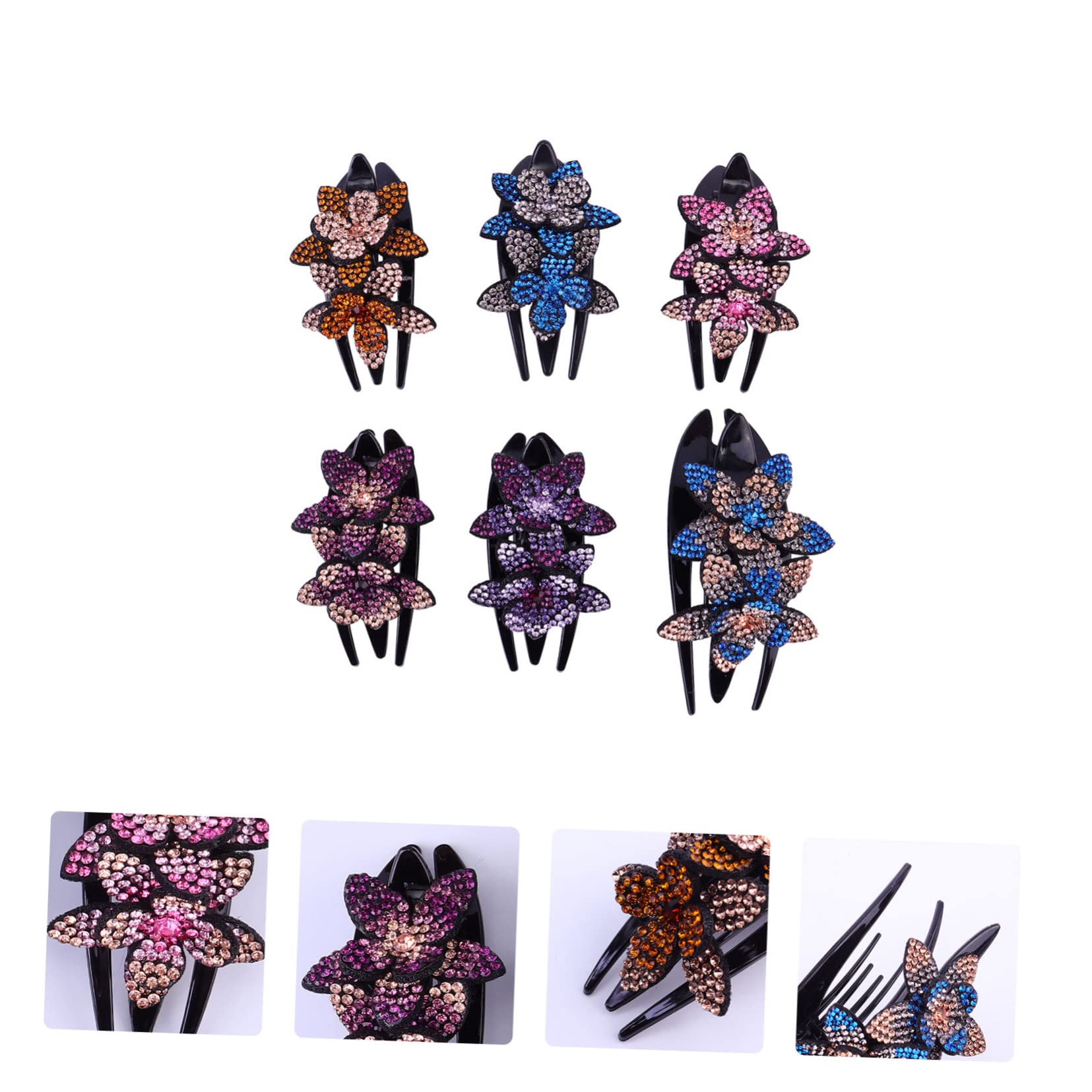 Beaupretty 6 Stück Strass Drei Zahn Entenbill Haarklammer Blumendesign Bunte Haarklammern für und Mädchen für Hochzeiten und Partys