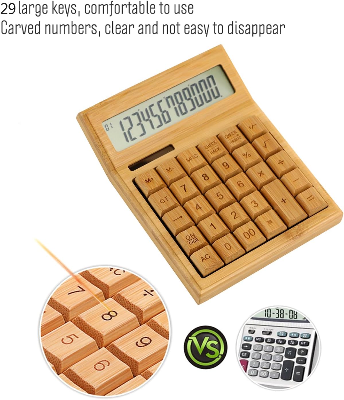 Close-up of calculator keys with carved numbers