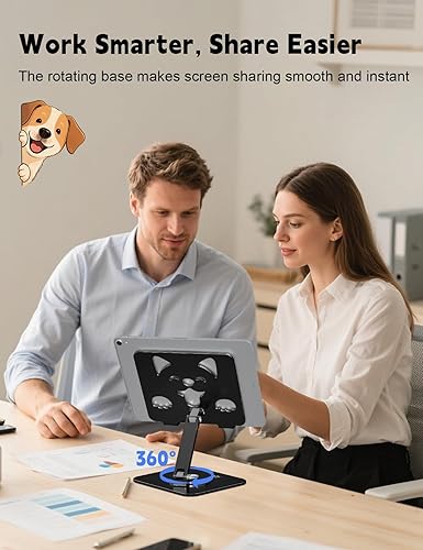 Miniatura 2 de Soporte para tableta para iPad con base giratoria de 360 - Soporte ajustable de aluminio para tablet para escritorio, lindo soporte de diseño de