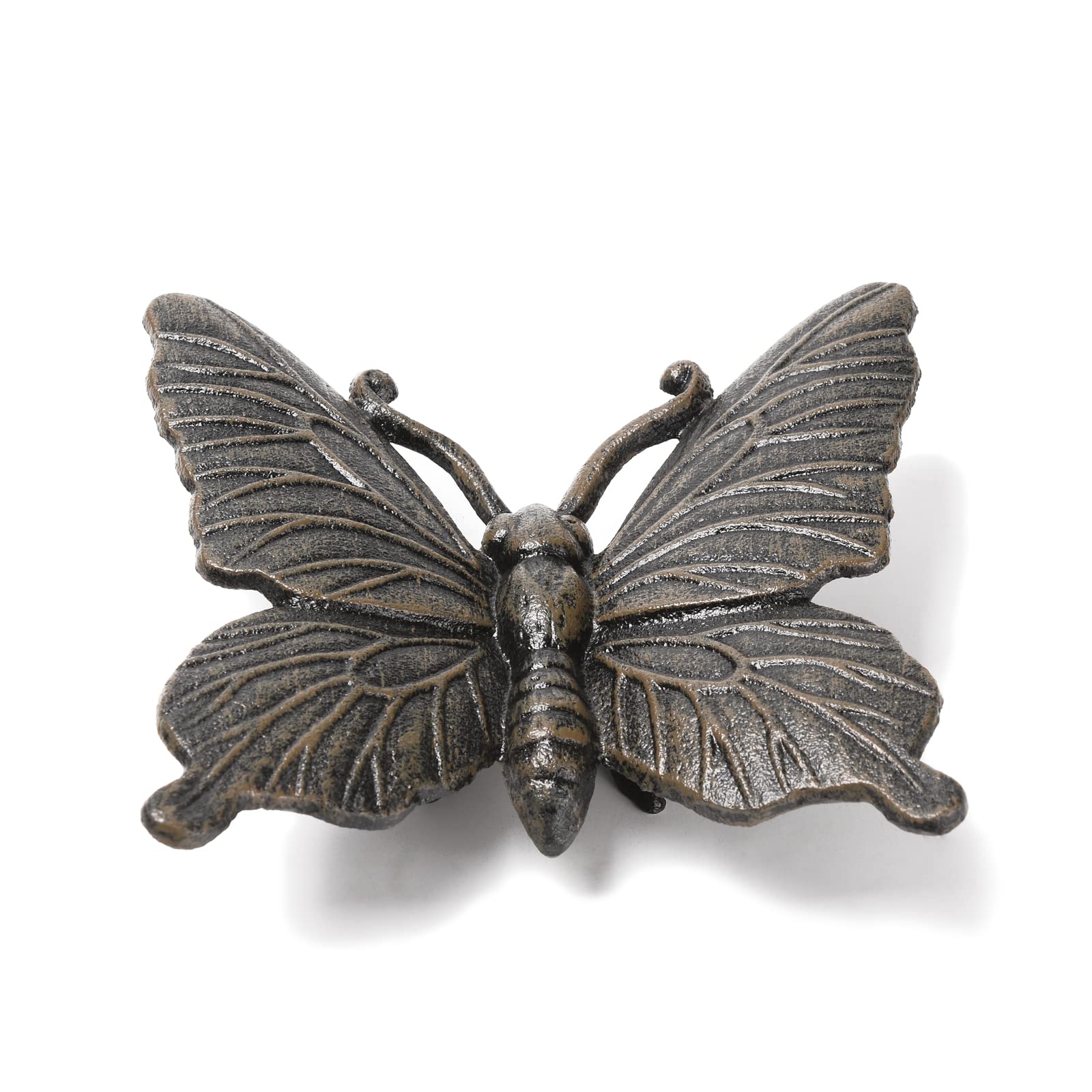 BRASSTAR Cast Iron Butterfly Statue Art Decor for Garden, Lawn, Yard, Patio, Farmhouse, Pond, Backyard, Office Desk Paper Weight Decoration (Black, L)