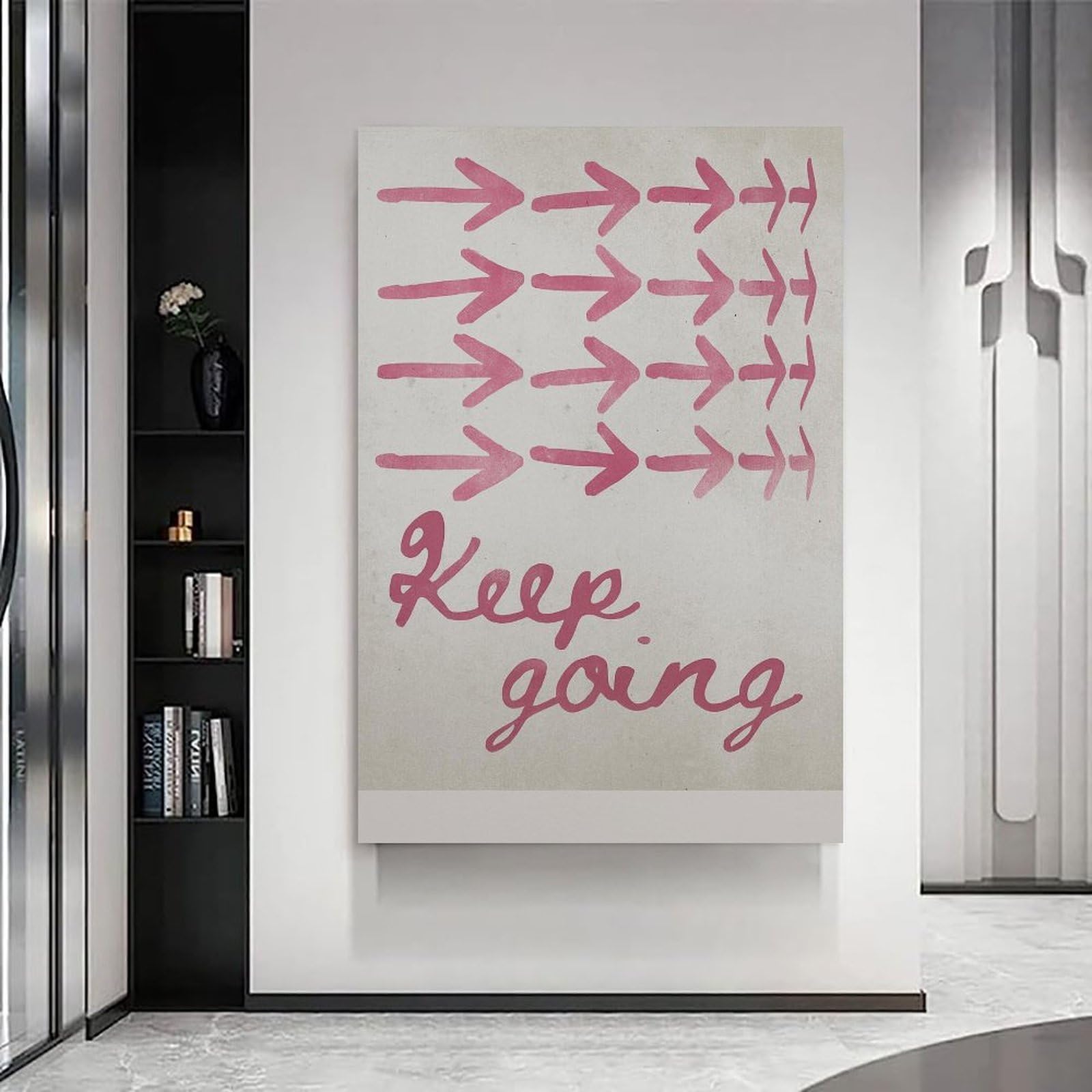 Póster inspirador de flecha rosa con texto en inglés "Keep Going", arte moderno y lindo para decoración de pared, decoración del hogar para sala de estar, apartamento, universidad