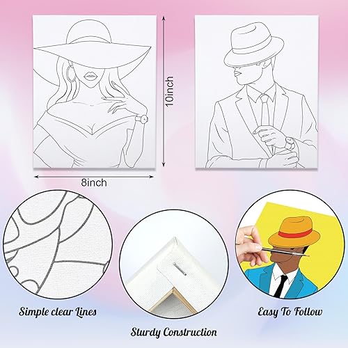 Miniatura 3 de VOCHIC Paquete de 2 kits de pintura y sorbo para adultos, kit de fiesta de pintura de lienzo predibujado para juegos nocturnos, elegantes regalos de