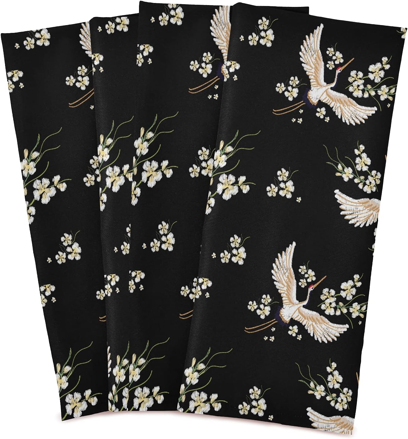 ALAZA Japanese Cartoon Crane Flower Floral Black Kitchen