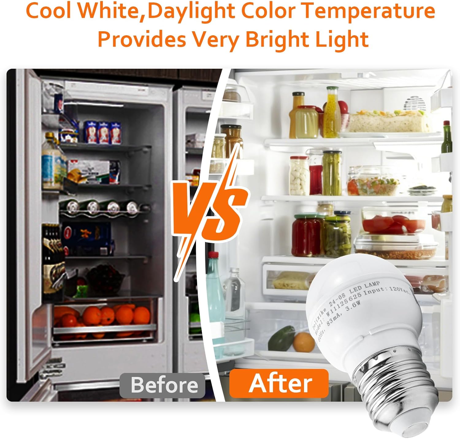 W11216993 W11125625 Refrigerator LED Light Bulb 3.6W 60HZ E27 Base Compatible with Whirlpool Refrigerator Light Bulb AP6329125 4813672, PS12349398, W10820003, W11043014 Light Bulb.White