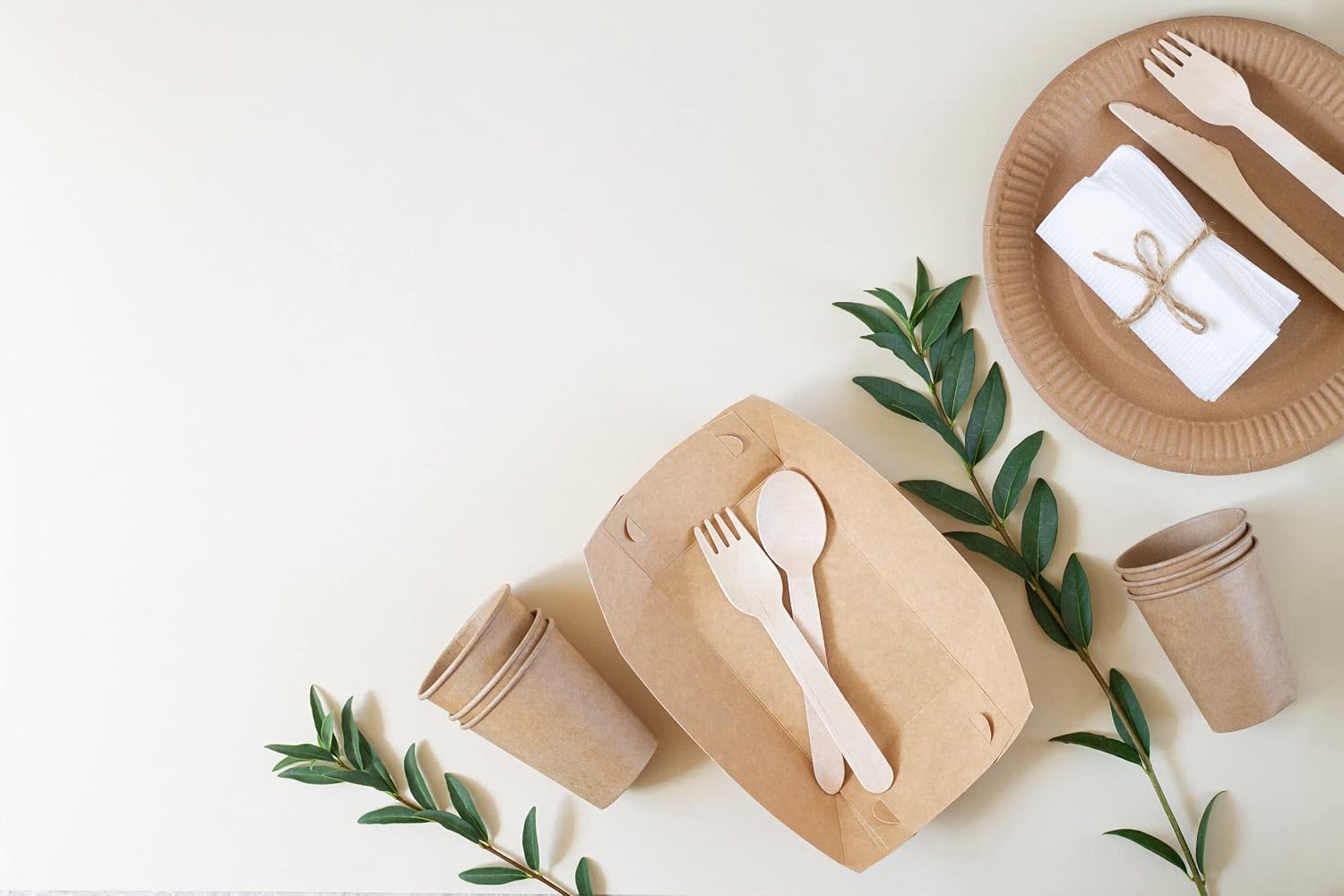 Perfectware Compostable Cutlery Set, 350 Pieces, Wooden Forks Knives Spoons, Disposable