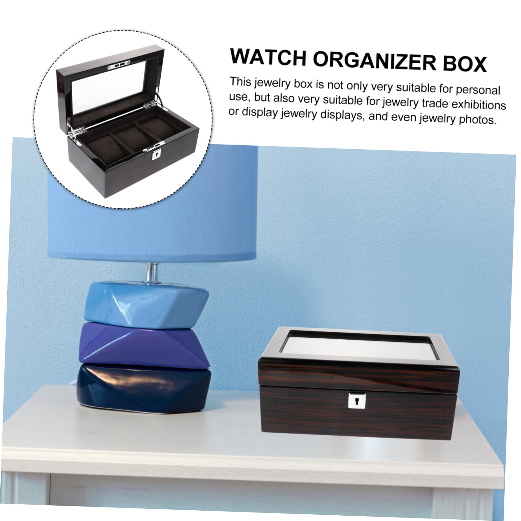 SOIMISS Holz Uhrenbox Mit Klavierlackoptik 3 Fächer Abschließbarer Schmuckaufbewahrungs Organizer Für Uhren Schmuck Geeignet Für Heimgebrauch Und Reisen