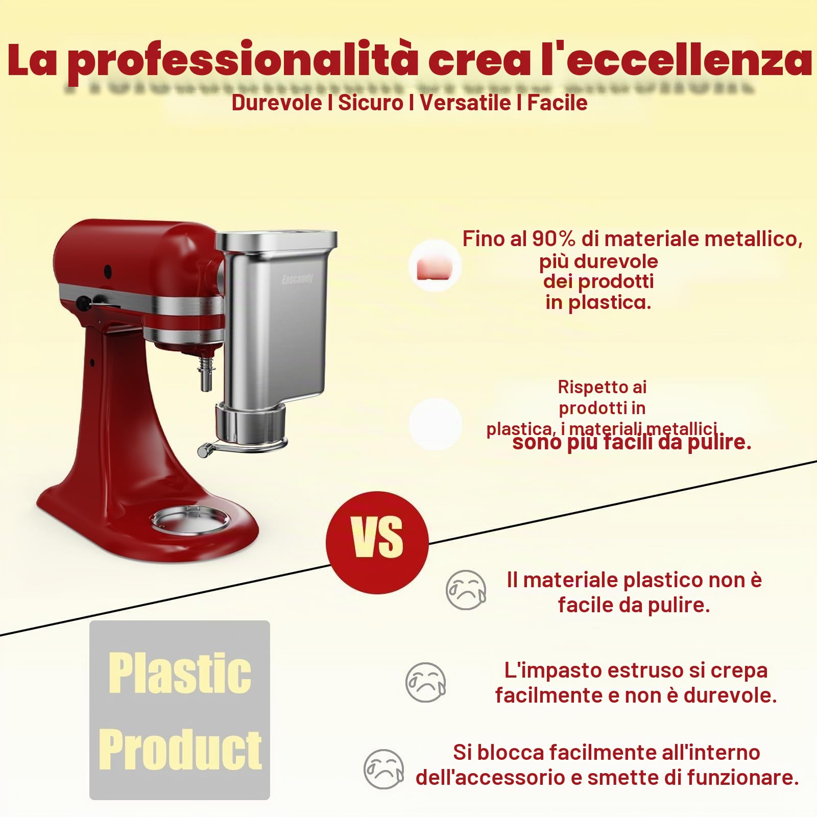 Eascandy Pressa per pasta in metallo Gourmet per KitchenAid Stand Mixer - Accessorio per pasta in metallo resistente con 5 piatti intercambiabili per pasta fresca fatta in casa