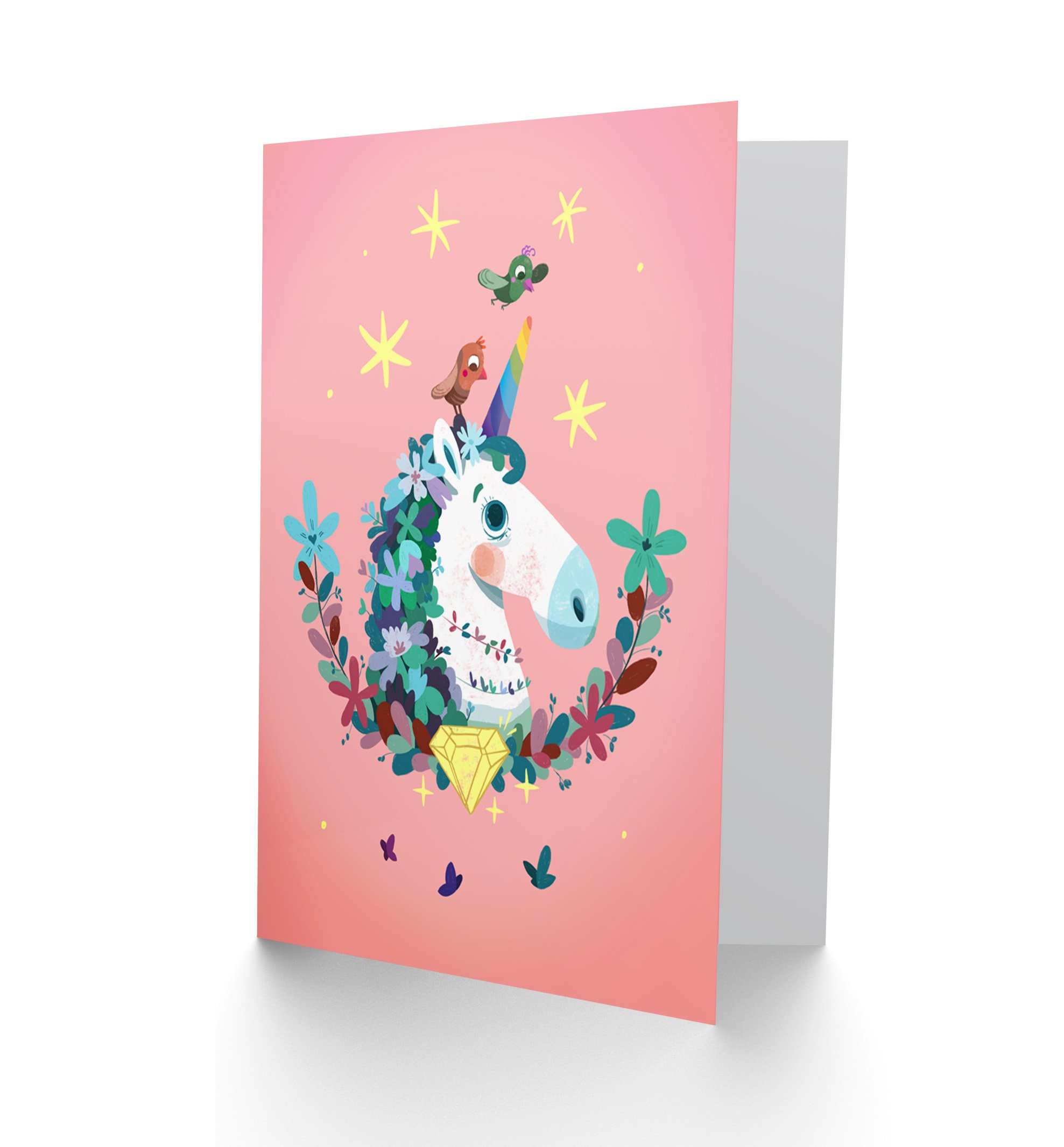 Wee Blue Coo Unicorn Diamond Birds Blank Greetings Card Size 17.5