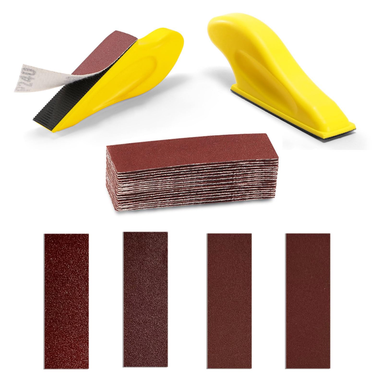 Premium Micro Detail Sander Paper Kit,Mini Hand Sanding Block for Finishing Tight Narrow Spaces Polishing Projects, 3.5” x 1” Wet Dry Sandpaper Grit Sandpaper 60 120 240 400 Grit