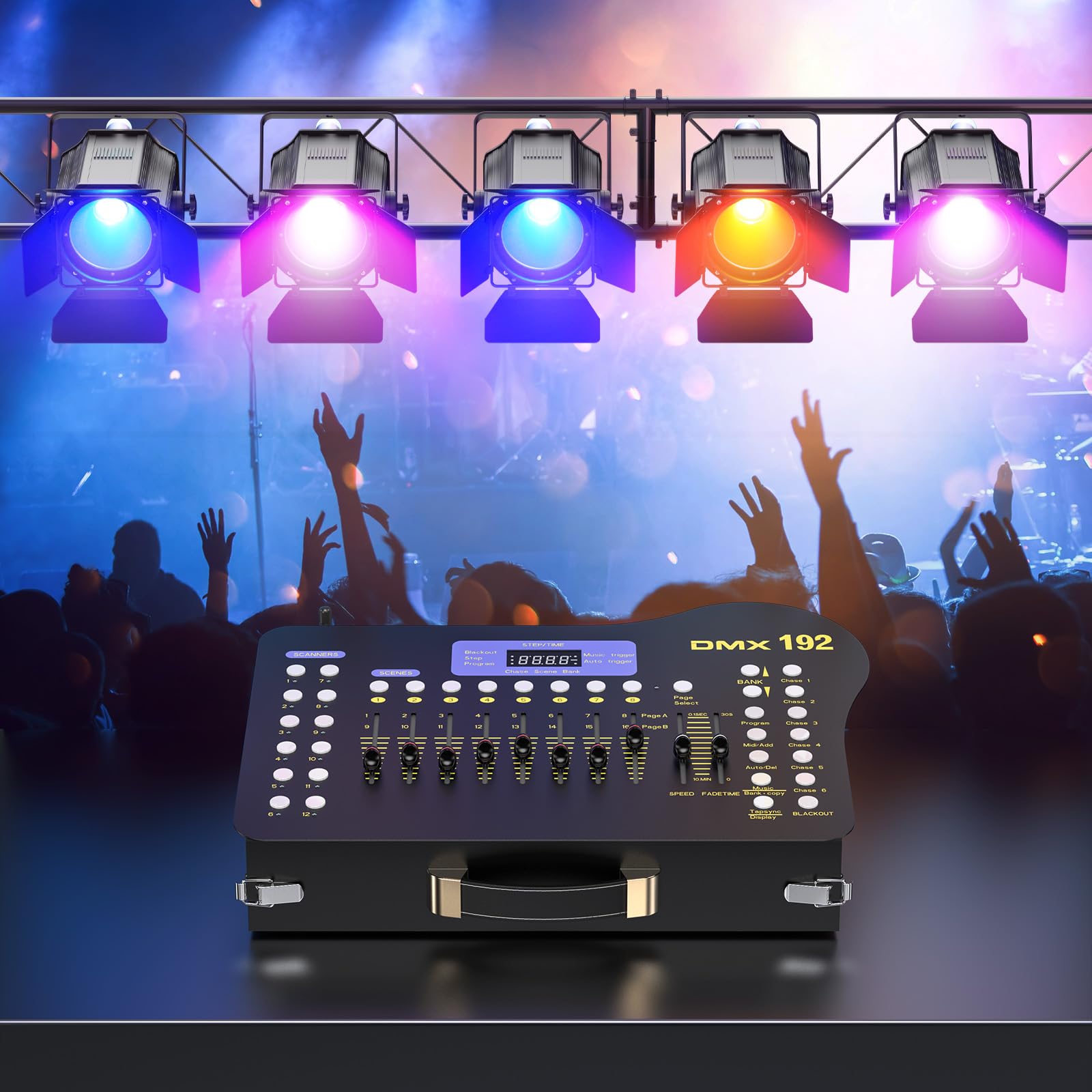 U`King DMX Controller 192 Canali DJ Controller con Cassetto, con Trasmettitore Wireless DMX / 4 Ricevitore, per DMX Controller 512, Festa, Moving Head Luce da discoteca, Luce per feste Halloween