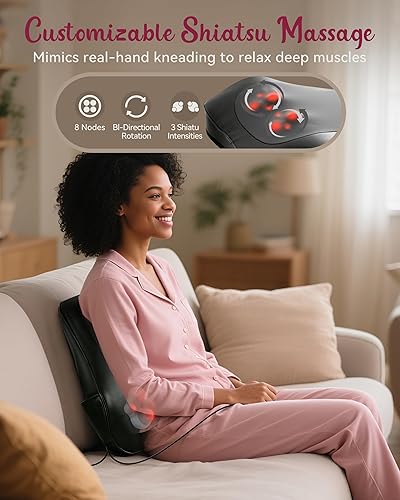 Miniatura 2 de Masajeador de espalda para aliviar el dolor de tejido profundo, masajeador shiatsu de cuello y espalda con calor, masajeador para dolor de espalda y