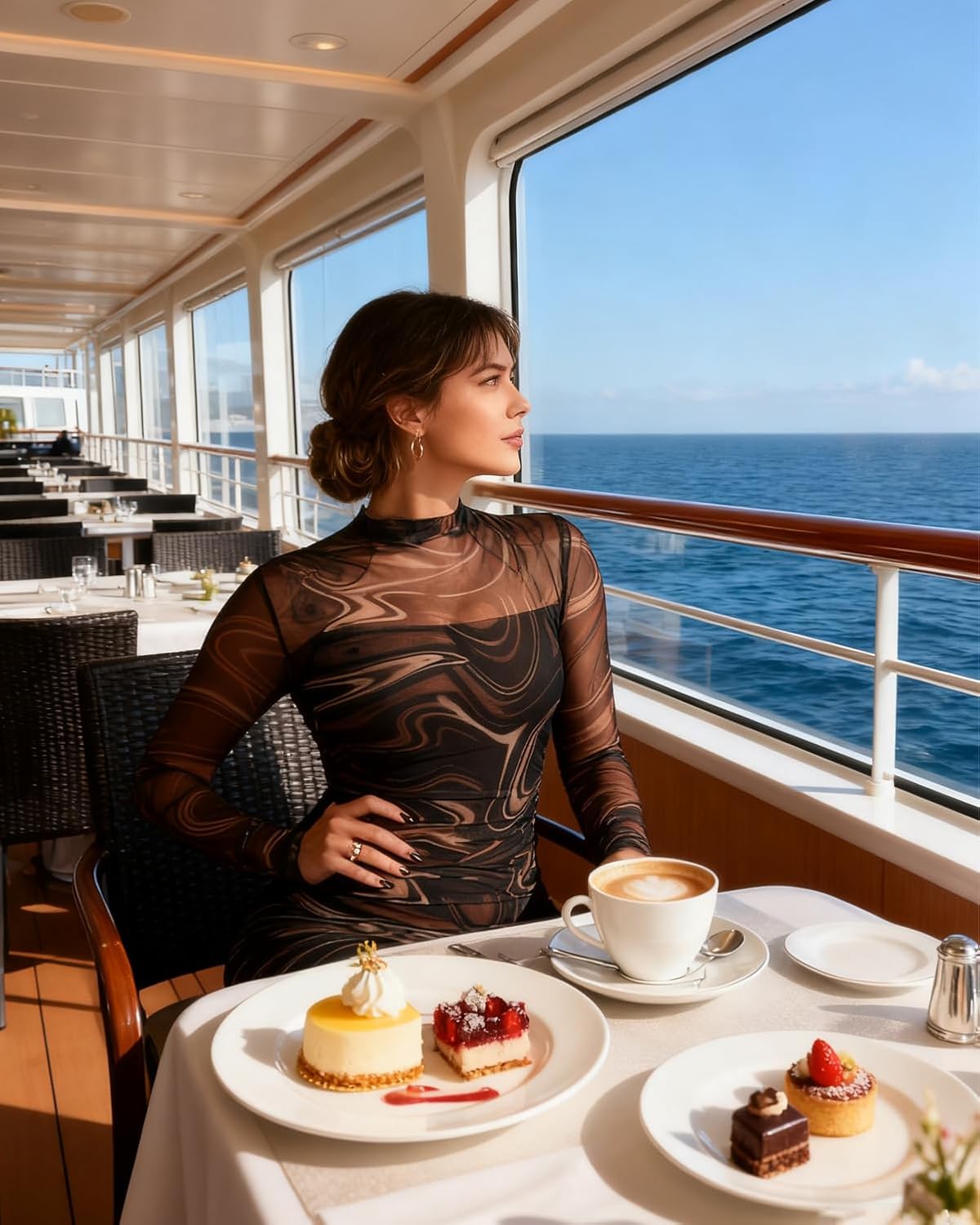 Fastkoala Women Sexy Long Sleeve Printed Sheer Mesh Bodycon Midi Dress See Through Slim Fit Party Clubwear Night Dress - Image 4