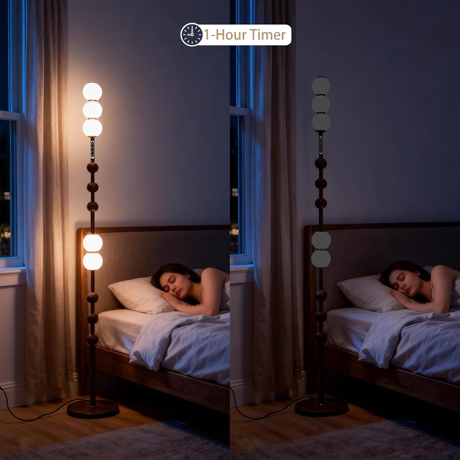beaysyty Modern Floor Lamp with Globe Shades, Walnut Finish Post, Touch Switch, Remote Control, Dimmable Color Temperature (Walnut)