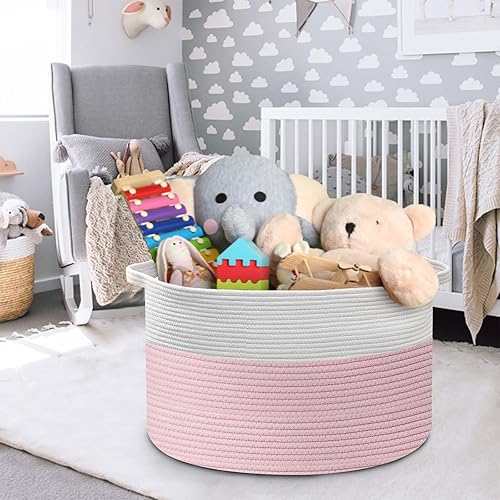 Miniatura 6 de Cestas de almacenamiento rosas para organizar, cesta de manta XXXL de 22 x 22 x 14 pulgadas, para sala de estar, canasta grande de juguetes, cestas